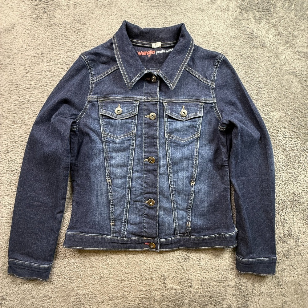 Wrangler Womens Jean Jacket Stretch Denim Western Blue Rodeo M Cowgirl Button Up